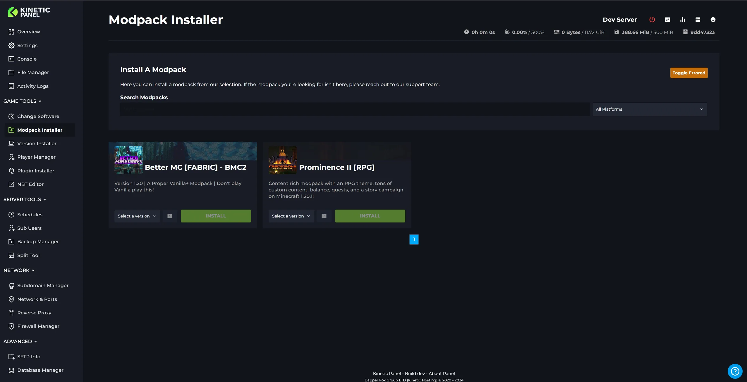 Minecraft Modpack Server Hosting | One-Click Install | Kinetic Hosting